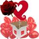 Romantic Linky Red Heart 37" Helium Inflated Balloon with 12 Mini Red Heart Air-Filled Balloons and Single Luxury Red Rose all delivered in a box