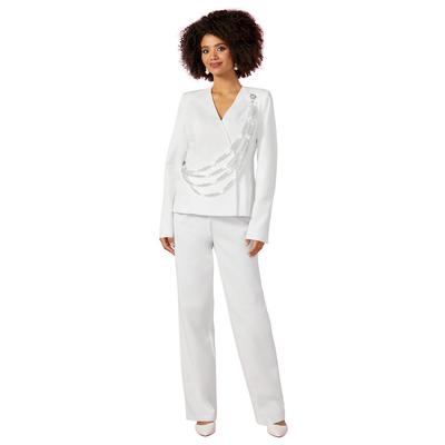 Masseys Pearl Pant Suit (Size 20W) White, Polyester,Spandex