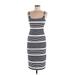 American Apparel Casual Dress - Midi: Gray Stripes Dresses - Women's Size Large