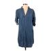 Ann Taylor LOFT Outlet Casual Dress - Shirtdress Collared 3/4 sleeves: Blue Print Dresses - Women's Size Small