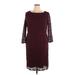 Talbots Casual Dress - Party Crew Neck 3/4 sleeves: Burgundy Print Dresses - Women's Size 18