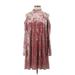 Maggy London Casual Dress - A-Line Mock Long sleeves: Burgundy Solid Dresses - Women's Size 8