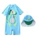 Toddler Boys Short Sleeve One-Piece Swimsuit Cute Cartoon Dinosaur Swimming Suit with Sun Hat UPF 50+ Sun Protection 1-7T
