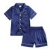 Godderr Baby Kids Girls Classic Satin Pajamas Set 2 Piece Solid Color Satin Pajamas Tops+pants Button-Down Nightwear Short Sleeve Sleepwear with Buttons 9M-13T