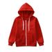 ASFGIMUJ Toddler Jacket Boys Sweatshirt Color Solid Zip Jackets Long Hoodie Top Sleeve Up Girls Kids Coat&Jacket Boys Coat Red 3 Yearsâ€”4 Years