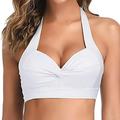 SBYOJLPB Women s Swimsuit Women s Fashion Sexy Multi Color Swimsuit Halter Ruched High Waist Bikini Tops White(L) White 8(L)