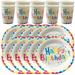 Happy Birthday Paper Plate 3 Sets Decorative Tableware Cup Flatware Dried Flowers