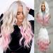 Long Wavy Wig for Women 26 Inch Middle Part Curly Wavy Wig Natural Looking Synthetic Heat Resistant Fiber Wig for Daily Party Cosplay Halloween Use (Ombre Blonde to Pink)