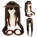 Teissuly 100cm Brown And Black Cos Game Anime Wig Fiber Silk Wig Rose Net With Hair Net