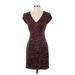 Parker Black Cocktail Dress - Mini V-Neck Short sleeves: Burgundy Leopard Print Dresses - Women's Size 4