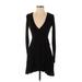 Forever 21 Casual Dress - Wrap V-Neck Long sleeves: Black Solid Dresses - Women's Size Small