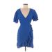 Shein Casual Dress - Mini V Neck Short sleeves: Blue Solid Dresses - Women's Size 8