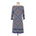 Wisp Casual Dress - Sheath Crew Neck 3/4 sleeves: Blue Floral Motif Dresses - Women's Size 12