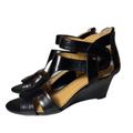 Nine West Shoes | Nine West Black Leather Sandals Zipper Black Peep Toe Wedges Women 9m | Color: Black | Size: 9