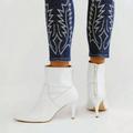 Free People Shoes | Free People Ankle Boots Heels Willa White Crocodile Vegan Leather | Color: White | Size: 8