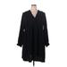 Shein Casual Dress - Mini V-Neck Long sleeves: Black Print Dresses - Women's Size 2X