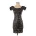 Dress the Population Casual Dress - Bodycon Scoop Neck Short sleeves: Silver Dresses - Women's Size Small