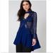 Free People Dresses | Free People Tell Tale Lace Royal Blue Sexy Flowy High Neck Tunic Dress N | Color: Blue | Size: Xs