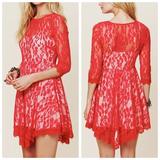 Free People Dresses | Free People Floral Mesh Lace Dress In Hot Red | Color: Red | Size: 2