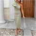 Zara Dresses | 149$ Zara Linen Olive Green Off Shoulder Midi Dress | Color: Green | Size: M