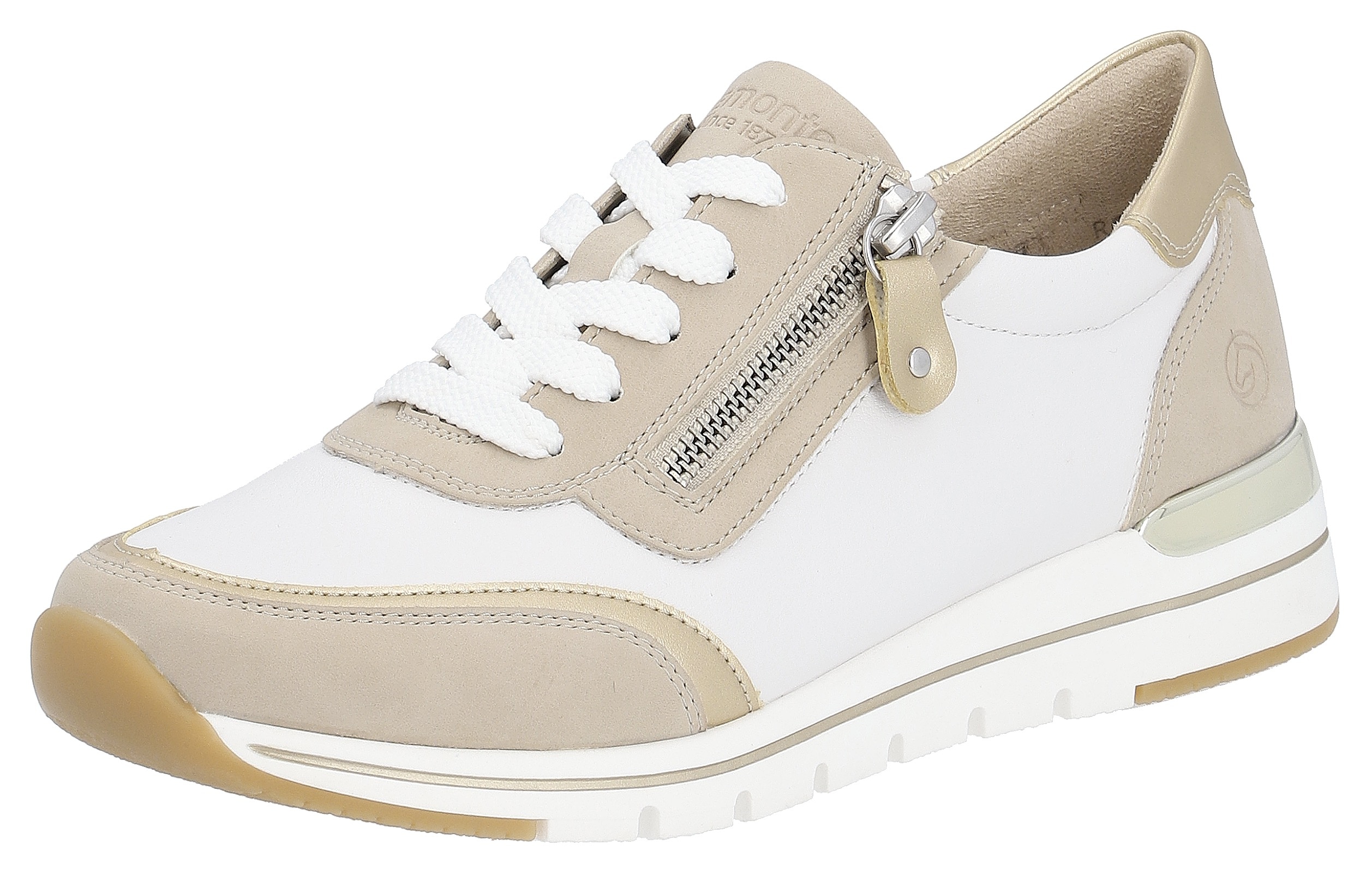 Keilsneaker REMONTE, Damen, Gr. 43, beige (weiß, hellbeige), Lederimitat, Schuhe, mit Kontrastbesätzen, Freizeitschuh, Halbschuh, Schnürschuh