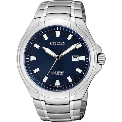 Titanuhr CITIZEN, blau (silberfarben, dunkelblau), Armbanduhren, Herren, Armbanduhr, Herrenuhr, Solar, Titanarmband, Saphirglas Image