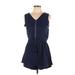 Shein Casual Dress - Mini V Neck Sleeveless: Blue Print Dresses - Women's Size Large