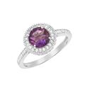 MOONEYE Round Cut Amethyst 925 Sterling Silver White Zircon Accents Woman Engagement Solitaire Ring-1.80 ctw Gemstone Sterling Silver,V1/2