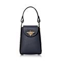 Montte Di Jinne - Elegant Dual-Style Italian Genuine Leather Handbag for Women - Versatile Handheld or Crossbody Bag Design, Removable Gold Chain Strap, Features a Gold Bee Clasp. (NAVY)