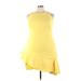 Theia Casual Dress - A-Line Crew Neck Sleeveless: Yellow Print Dresses - Women's Size 18