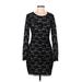 Express Cocktail Dress - Sheath Scoop Neck Long Sleeve: Black Print Dresses - Women's Size Medium