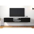 Ebern Designs Maine Modern Floating TV Stand up to 80" TV Wall Mount Media Console Wood in Black | Wayfair 5F63BC4C7D5B4A75B630FA35126912D5