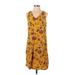 Old Navy Casual Dress - Shift V Neck Sleeveless: Yellow Floral Dresses - Women's Size Small