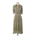 Current Air Casual Dress - Midi Tie Neck Short sleeves: Green Print Dresses - Women's Size X-Small