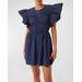 Radha Shirred Ruffle-sleeve Poplin Mini Dress