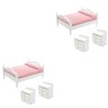 Simulation Double Bed Kids Nightstand Child Micro Scene 2 Sets Wooden Cloth Childrens Toys Childrenâ€™s Kiddery