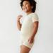 Heather Oatmeal Ribbed Two-Piece Short Sleeve & Shorts Pajama Set - 7 - 8