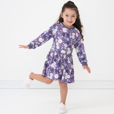 Sugar Plum Floral Long Sleeve Drop Waist Dress - 18-24 months