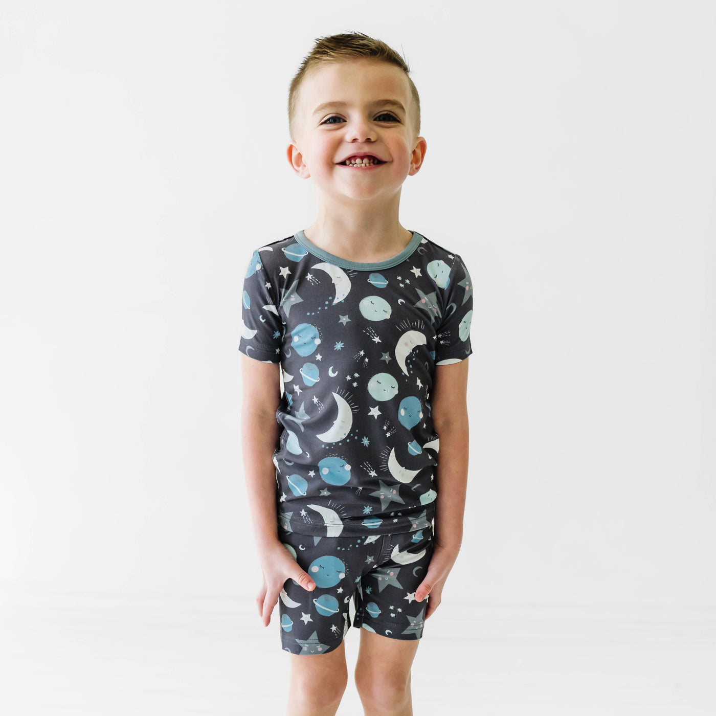 To the Moon & Back Blue Two-Piece Short Sleeve & Shorts Pajama Set
