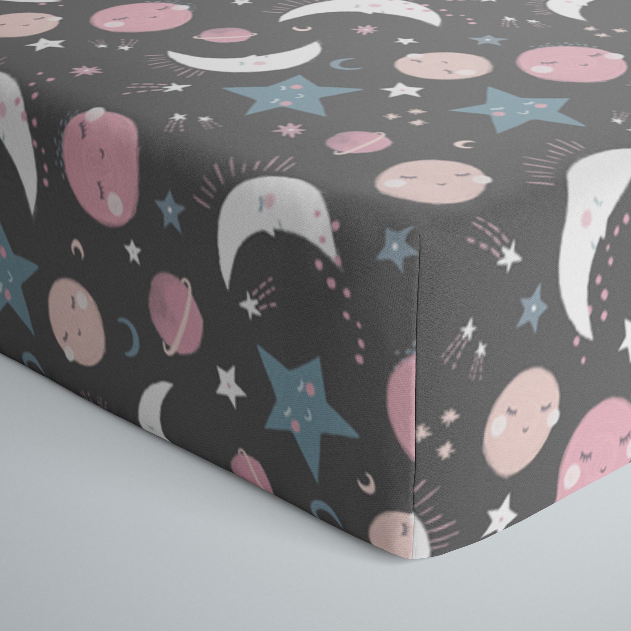To the Moon & Back Pink Fitted Crib Sheet - S