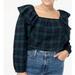 J. Crew Tops | J. Crew Women’s Flannel Square Neck Ruffle Top Plus Size 3x Blackwatch Blue | Color: Blue/Green | Size: 3x