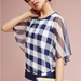 Anthropologie Tops | Anthropologie Postmark Elsie Gingham Poncho/Cape Top Blue White Large | Color: Blue/White | Size: L