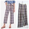 J. Crew Pants & Jumpsuits | J. Crew Madras Plaid Pants Womens Wide Leg High Waist Paper Bag Ladies Size 4 | Color: Blue/Brown | Size: 4