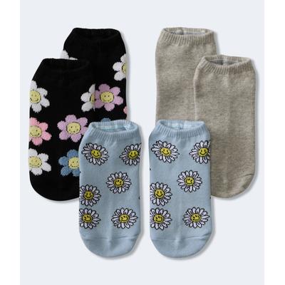 Aeropostale Womens' Daisy Smile Ankle Sock 3-Pack - Black - Size One Size - Cotton