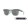 Oakley Frogskins Range OO9284 55M Square Sunglasses for Men + BUNDLE Accessory Leash + Designer iWear Kit, Matte Carbon/Blue Milkshake / Prizm Black, 55