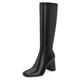 DOEYG Black Leather Knee High Boots for Women Chunky Heeled Tall Boots Square Toe Block Heels Black Boots with Side Zipper, Black, 5 UK