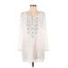 J.Crew Casual Dress - Mini Tie Neck Long sleeves: White Print Dresses - Women's Size X-Small