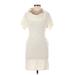 Say What? Casual Dress - Sweater Dress Cowl Neck Short sleeves: Ivory Solid Dresses - Women's Size Medium