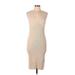 Express Casual Dress - Bodycon Plunge Sleeveless: Tan Print Dresses - Women's Size Large