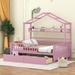 Harper Orchard Bairagi Wooden Full Size House Bed w/ 2 Drawers, Kids Bed w/ Storage Shelf Wood in Brown/Pink | 70.9 H x 57.8 W x 77.6 D in | Wayfair